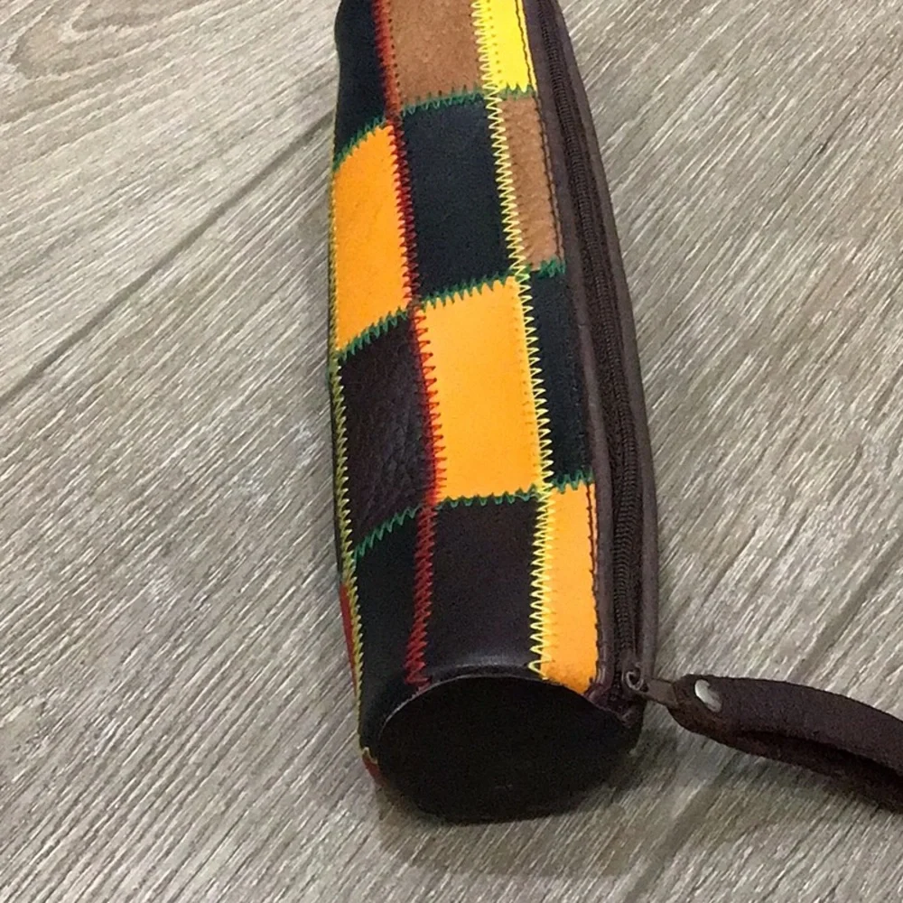 Leather Patchwork Zip Pouch